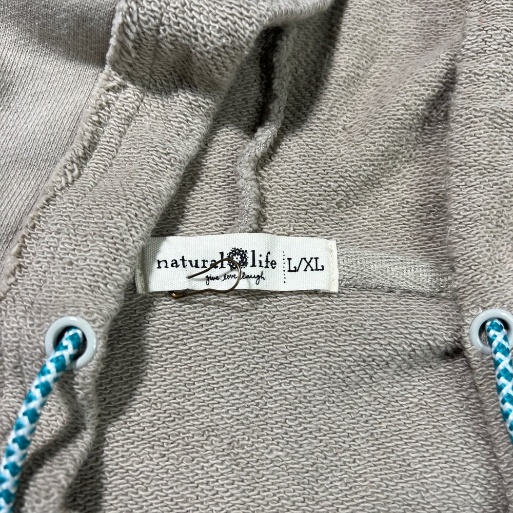 Natural Life Raw Edge Cotton French Terry Pullover Hoodie Women's L/XL Beige - Picture 6 of 7